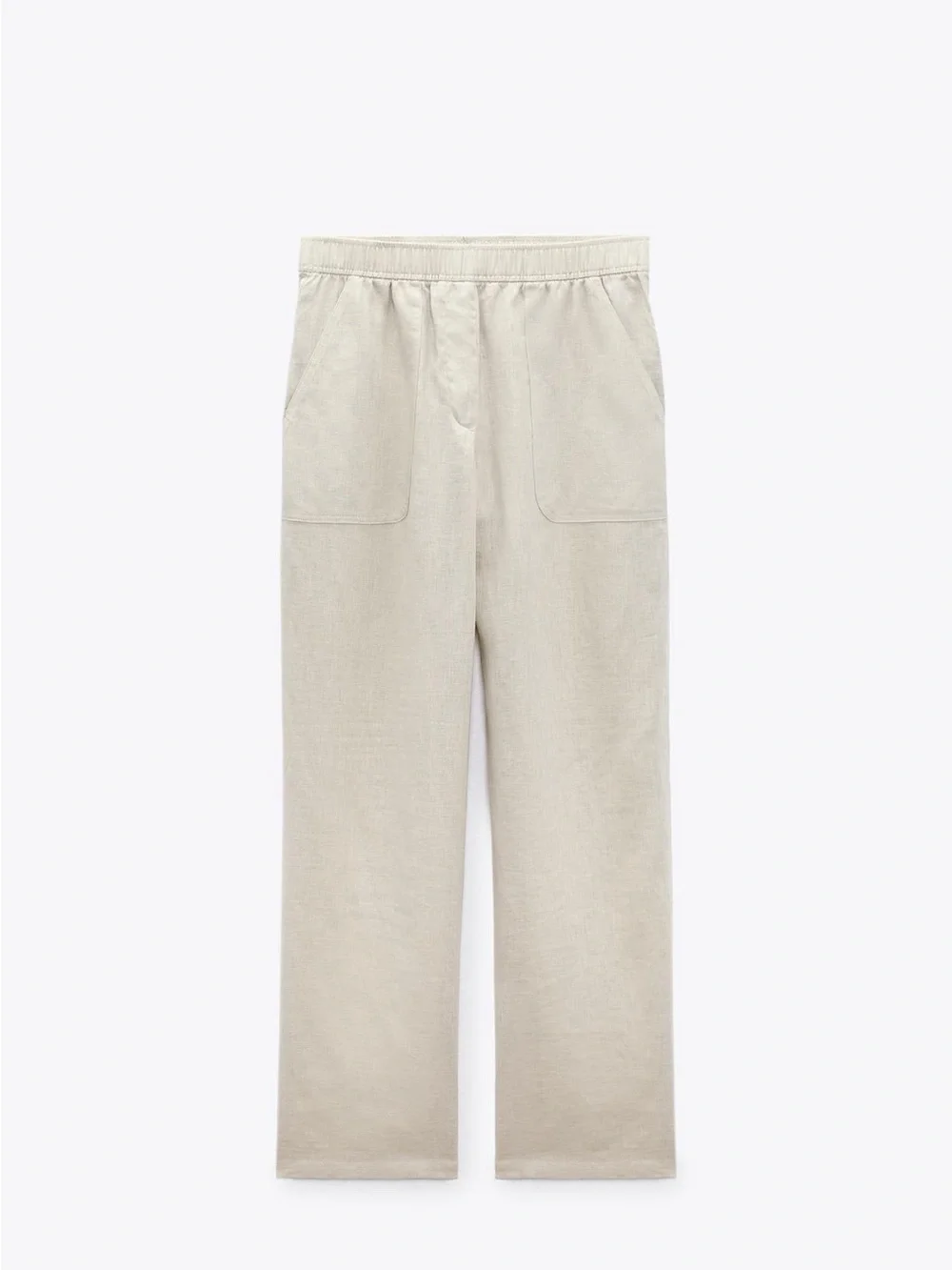 Zara Lightweight Elastic-Waist Linen Straight Leg Pants XS